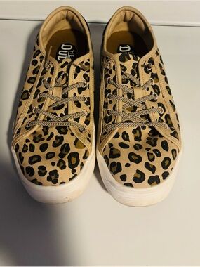 Hey Dude Leopard Print Tan Canvas Sneakers